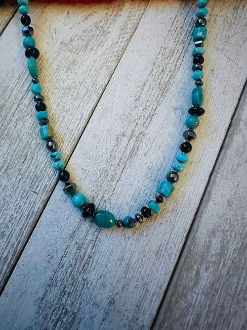 Handcrafted Multi Stone & Sterling Silver 16” Beaded Necklace