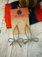 Handcrafted Sterling Silver Pearl Beaded Bow Dangle Hoop Earrings