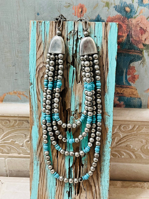 Vintage 4 Strand Blue Beaded Necklace