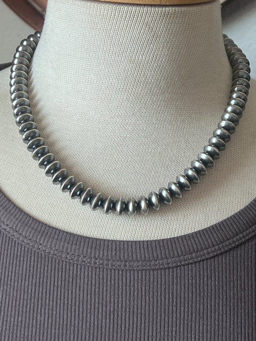 Handcrafted 11mm Sterling Silver Saucer Pearl Bead Necklace by Michelle Jameson, 19-1/2 inches