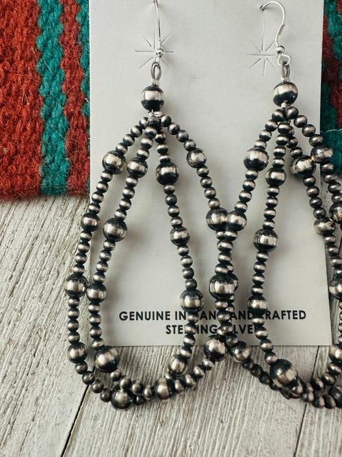 Sterling Silver Pearl Double Strand Beaded Hoop Earrings