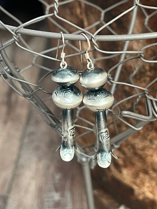 Navajo Sterling Silver Hand Stamped Bead and Blossom Earrings by Presley Haley