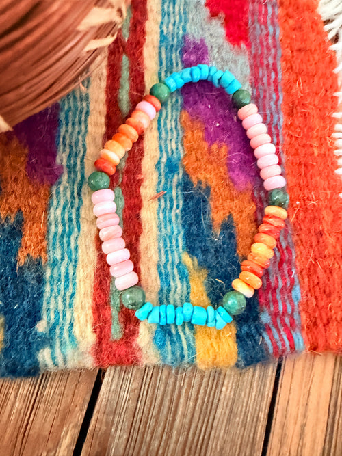Handcrafted Multi Stone & Sterling Silver Beaded Stretch Bracelet