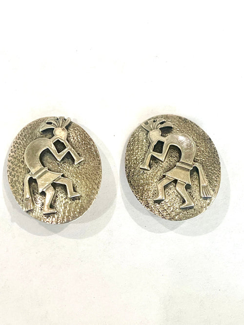 Old Pawn Sterling Silver Cluster Kokopelli Clip On Earrings