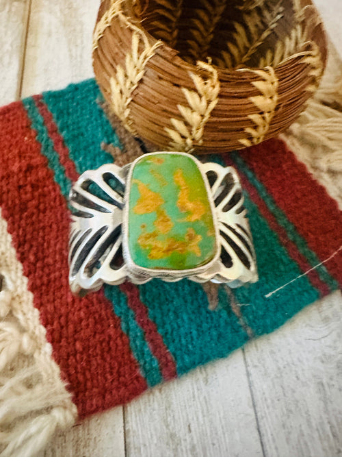 Old Pawn Navajo Sterling Silver & Royston Turquoise Cuff Bracelet