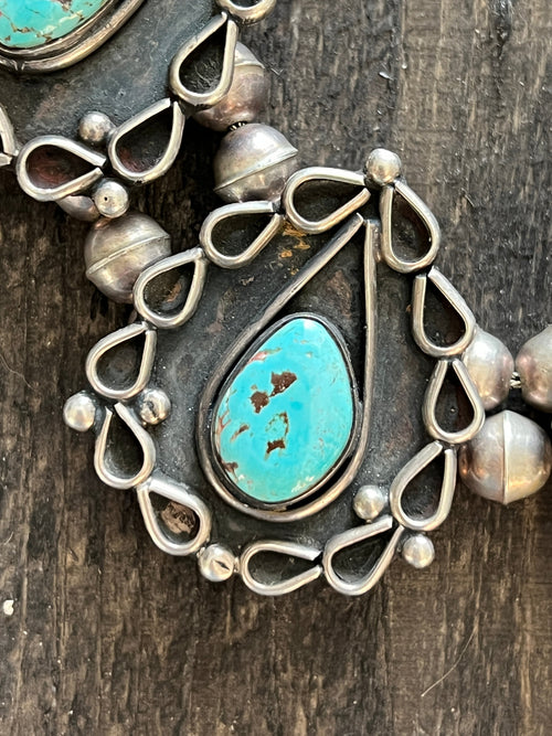 Vintage Sterling Silver and Turquoise Station Necklace