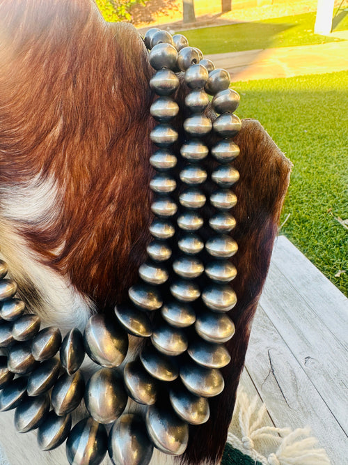 Handcrafted Triple Strand Sterling Silver Pearl Beaded Necklace by Rose Martin