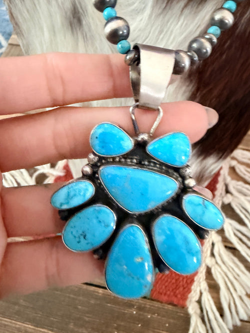 Handcrafted Turquoise & Sterling Silver Cluster Beaded Necklace by Travis Jim