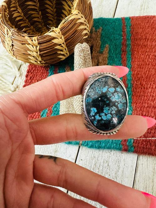 Old Pawn Navajo Sterling Silver & Kingman Web Turquoise Men’s Ring Size 10