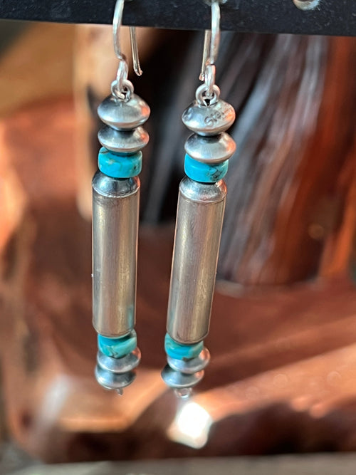 Handcrafted Sterling Silver and Turquoise Beaded Dangle Earrings by Crystal Haley