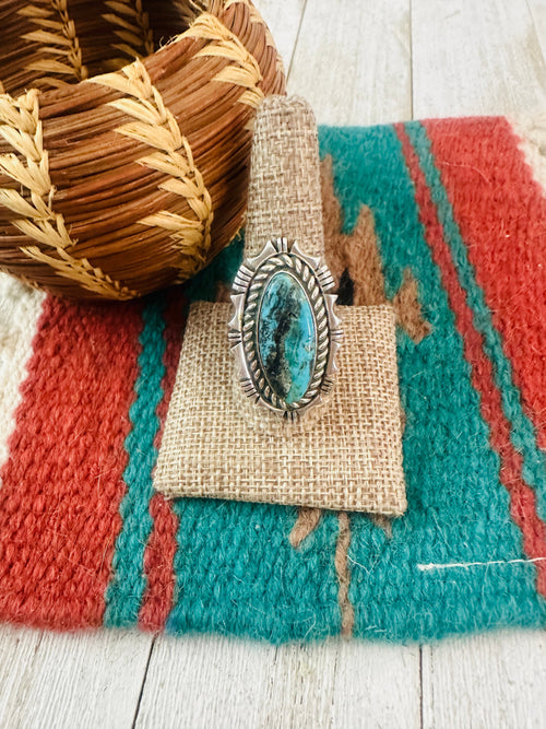 Old Pawn Navajo Sterling Silver & Turquoise Ring Size 10
