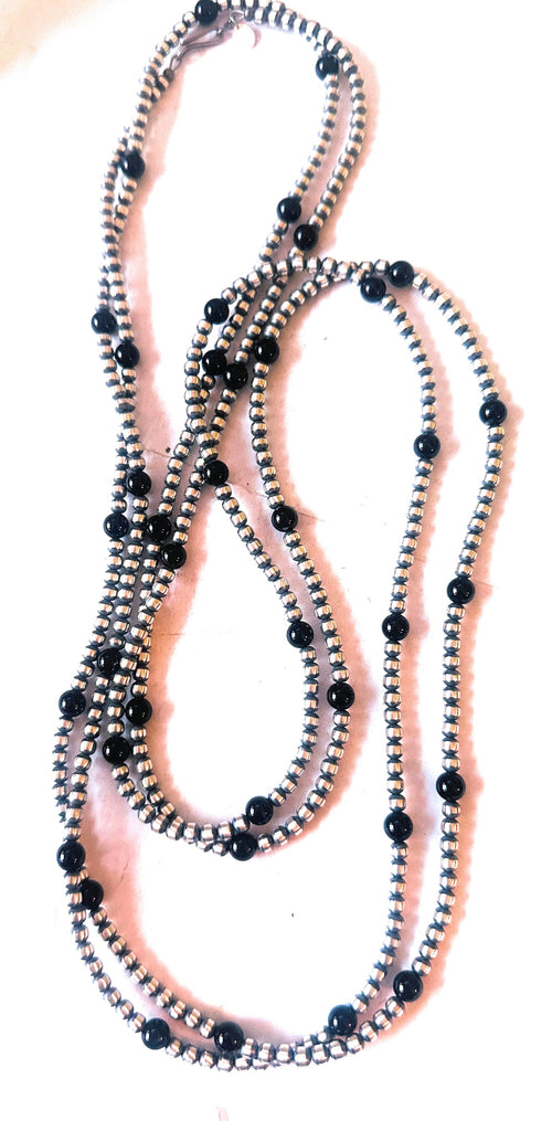 Pearl Sterling Silver & Onyx 70 inch Beaded Necklace