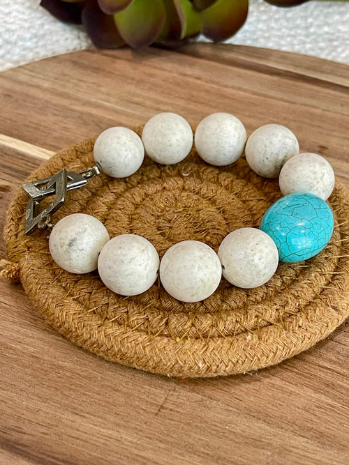 Vintage Handmade Beaded Faux Turquoise Bracelet