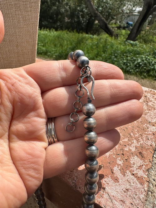 Handmade 8mm Sterling Silver Pearl Style Beaded Necklace w/ 2 inch extender