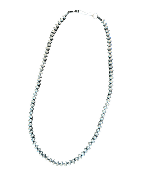 Vinita Cowboy 6.5mm Handmade Sterling Silver Navajo Saucer Pearl Necklaces, 20 inches