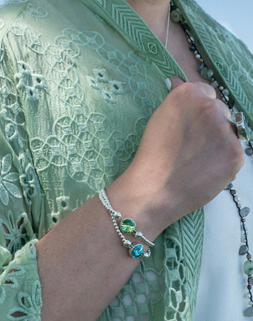 Beaded Stretch Bracelet w/ Center Crystal Peridot