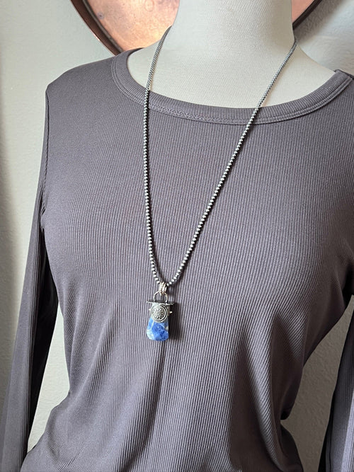 Sterling Silver Gem Collector 30” + 2” Beaded Necklace w/ Sodalite & Sunburst Pendant 2