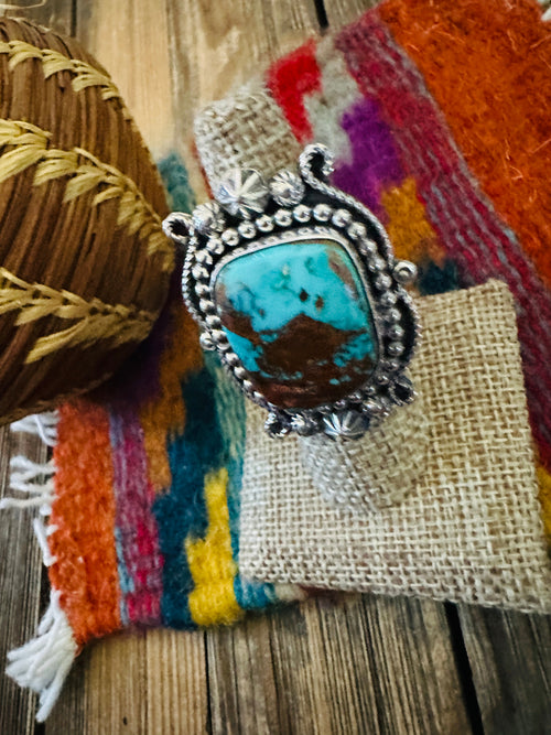 Handcrafted Pilot Mountain Turquoise & Sterling Silver Ring 7 by Rosella Paxson