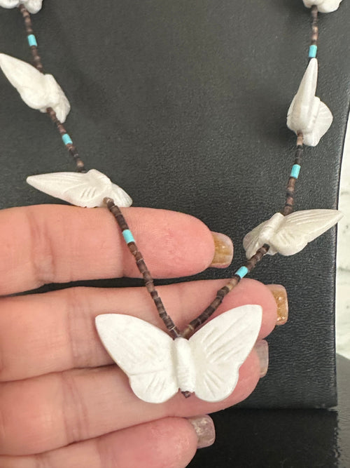 Handcrafted Multi Stone & Heishi Beaded Butterfly Fetish Necklace