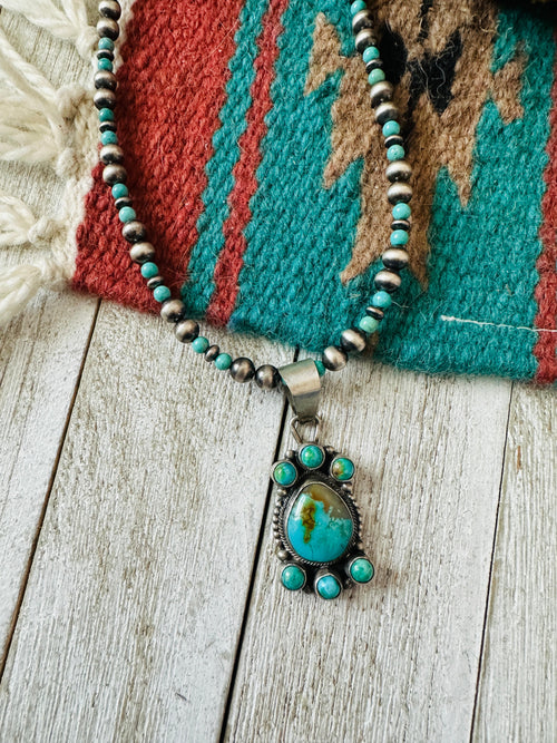 Navajo Sterling Silver & Turquoise Cluster Beaded Necklace