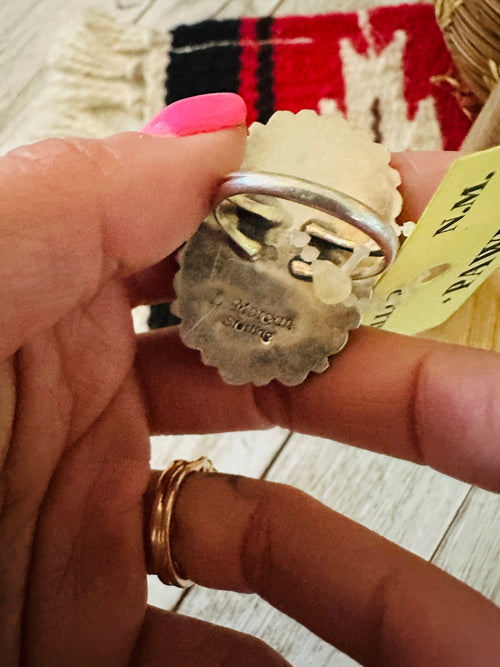 Old Pawn Navajo Sterling Silver & Turquoise Cluster Ring Size 7.5