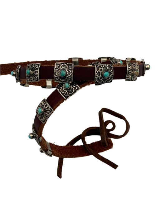 Leather Hat Band with Sterling Silver and Kingman Turquoise Concho Slides