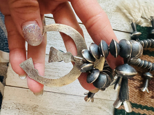 Handcrafted Turquoise & Sterling Silver Squash Blossom Necklace