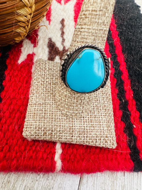 Old Pawn Handcrafted Turquoise & Sterling Silver Ring Size 9