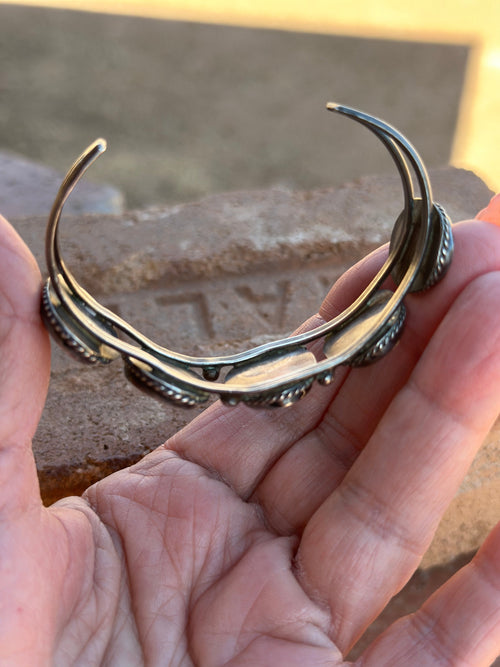 Old Pawn Sterling Silver & Mother of Pearl Cuff Bracelet /