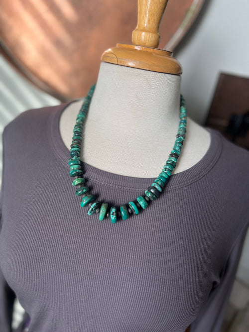 Kirby Smith Hand Strung Hubei Turquoise Heishi and Sterling Beaded Necklace