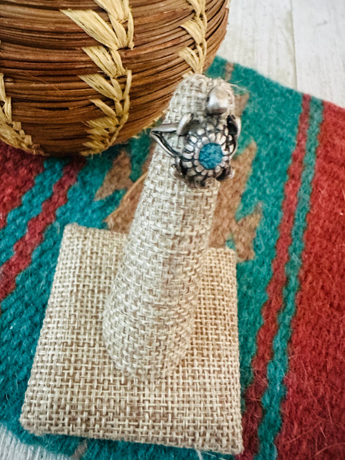 Old Pawn Navajo Sterling Silver & Turquoise Turtle Ring Size 2.75