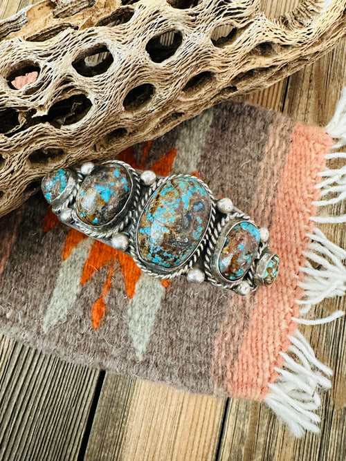 Navajo Old Pawn Morenci Turquoise & Sterling Silver Cuff Bracelet /