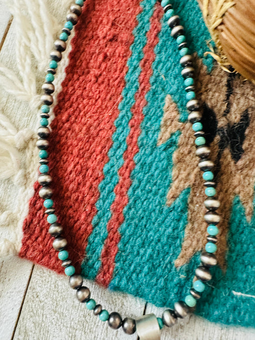 Navajo Sterling Silver & Turquoise Cluster Beaded Necklace