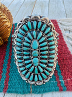 Handcrafted Old Pawn Sterling Silver & Kingman Turquoise Cluster Cuff Bracelet