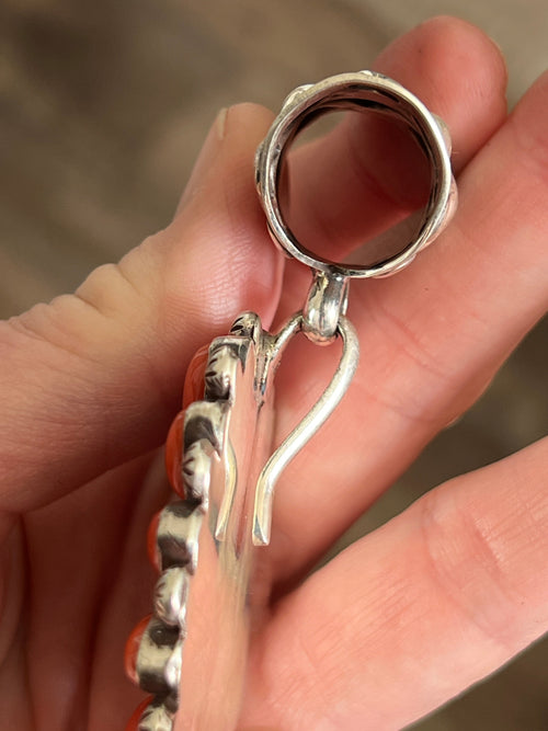 Navajo Sterling Silver, Mediterranean Coral and Spiderweb Turquoise Pendant by Tyler Brown