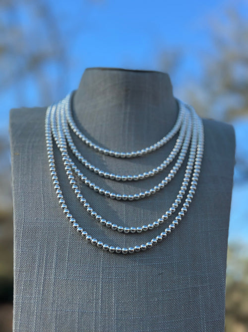 Sterling Silver Elegant handcrafted Pearl Style Beaded Necklace 5mm