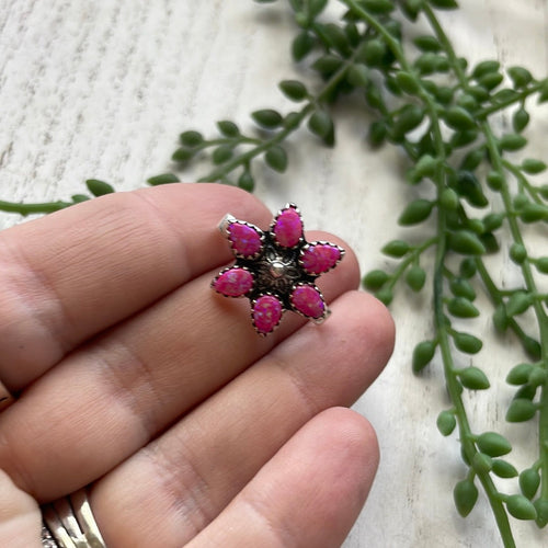 Nizhoni Pink Fire Opal & Sterling Silver Handmade Watch Charms Pointy Petals