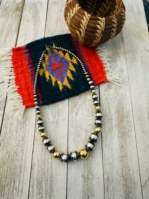 Handcrafted Sterling Silver & Gold Beaded 18” Necklace