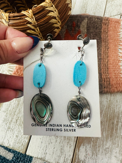 Handcrafted Old Pawn Turquoise & Abalone Dangle Earrings