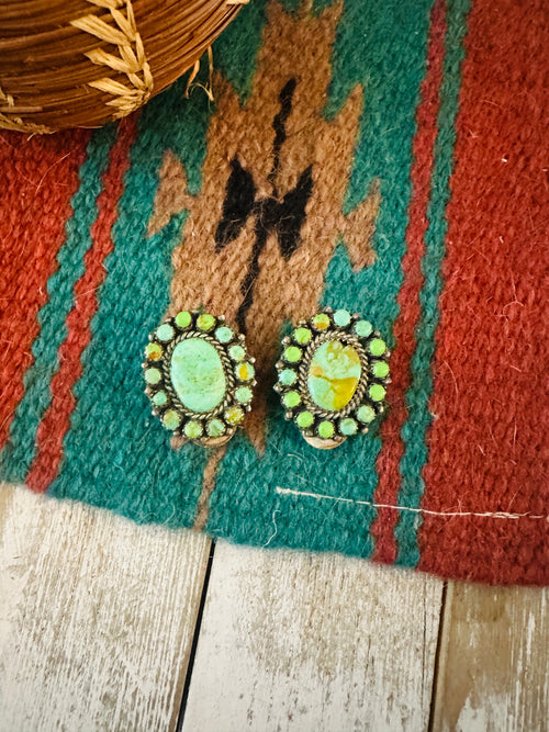Old Pawn Navajo Sterling Silver & Turquoise Cluster Clip On Earrings