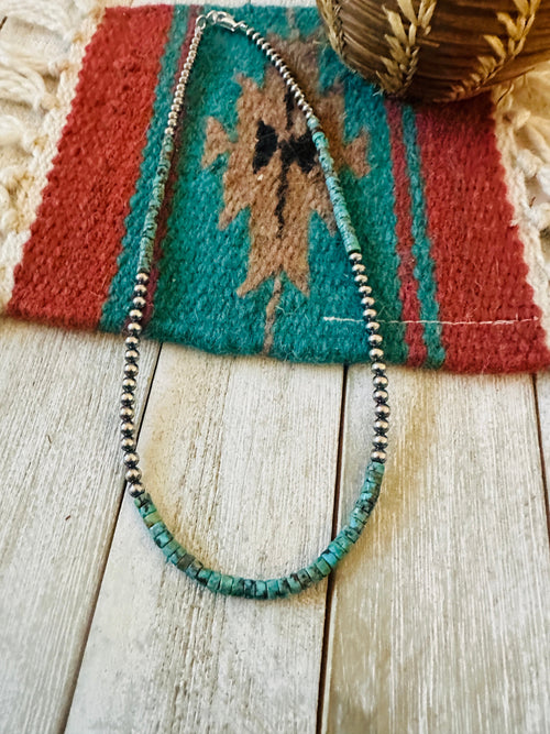 Navajo Turquoise & Sterling Silver Pearl 18” Beaded Necklace