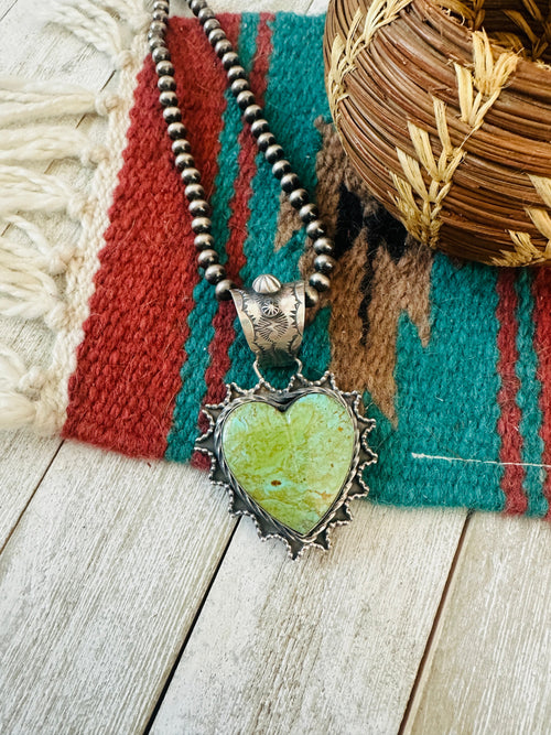 Apache Turquoise & Sterling Silver Heart Pendant by Rosella Paxson
