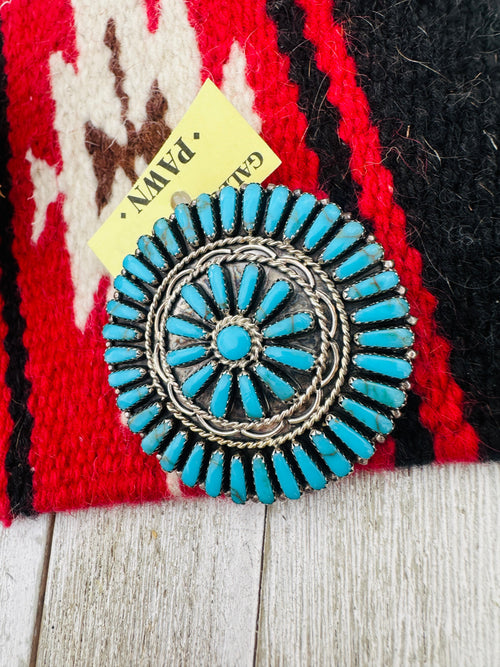 Old Pawn Handcrafted Sterling Silver and Turquoise Cluster Pendant/Brooch