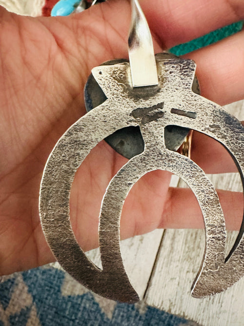 Handcrafted Queen Pink Conch, Turquoise & Sterling Silver Beaded Squash Blossom Necklace by Chimney Butte