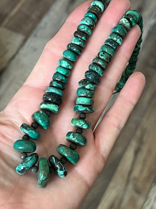 Kirby Smith Hand Strung Hubei Turquoise Heishi and Sterling Beaded Necklace