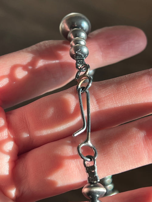 Vinita Cowboy Handmade 6, 8 & 13mm Sterling Silver Navajo Pearl Mixed Saucer Necklace, 21 inches