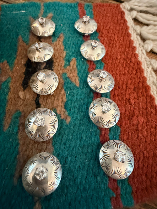 Handcrafted Vintage Old Pawn Sterling Silver and CZ Button Covers