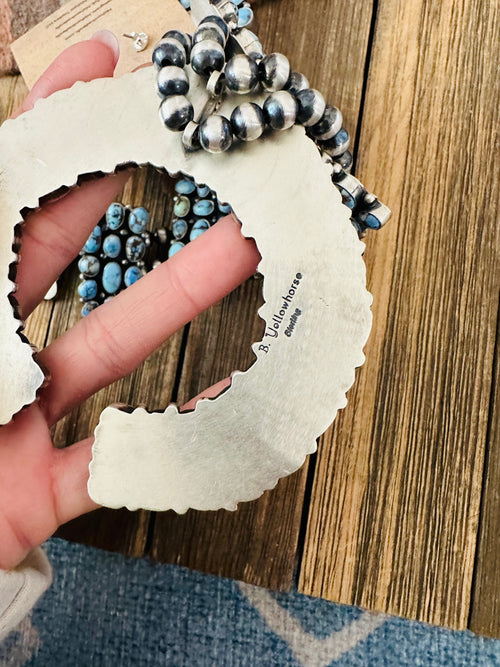 Navajo Golden Hills Turquoise & Sterling Silver Squash Blossom Necklace Set by B. Yellowhorse