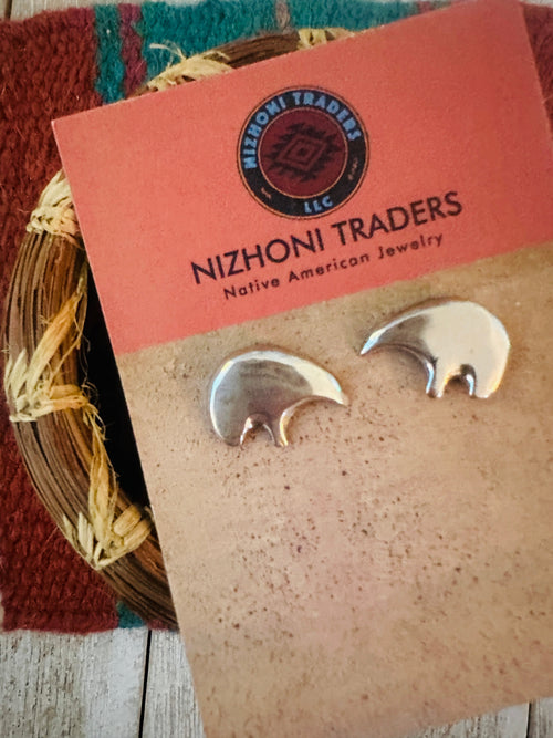 Handcrafted Old Pawn Sterling Silver Bear Paw Stud Earrings