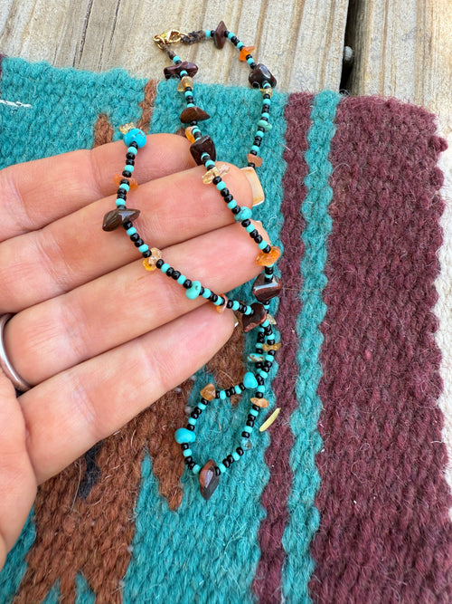 “The Golden Collection” Beaded Bliss Handmade Beaded Necklace 16” STYLE 8